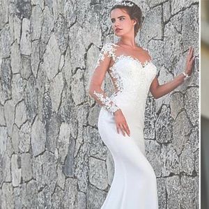 Mermaid/Trumpet Wedding White Dress Jewel Neck Court Train Lace Tulle